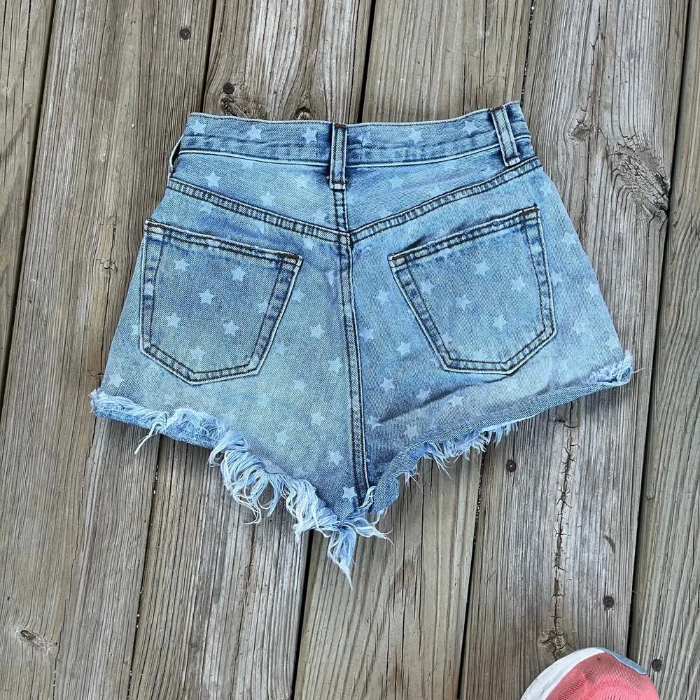 Superdown Kenzie Star Denim Shorts Light Blue Wash Size 24 - Image 8