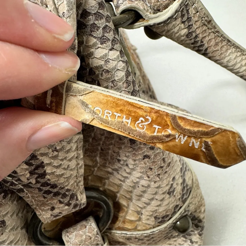 Forth & Towne Tan Calf Leather Snake Print Satchel Handbag Purse Womens Luxury - Image 9