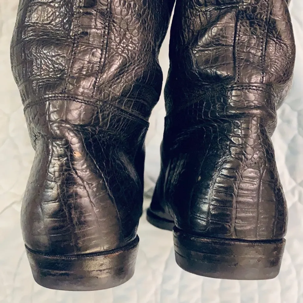Black and brown crocodile print leather riding boots. VGUC Size 7 - Image 5