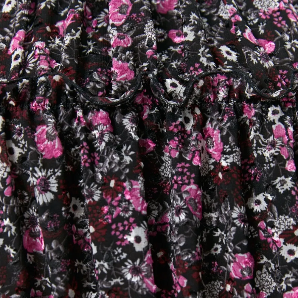 Zara RUFFLED PRINT HIGH COLLAR BLOUSE Black/Pink - Image 6