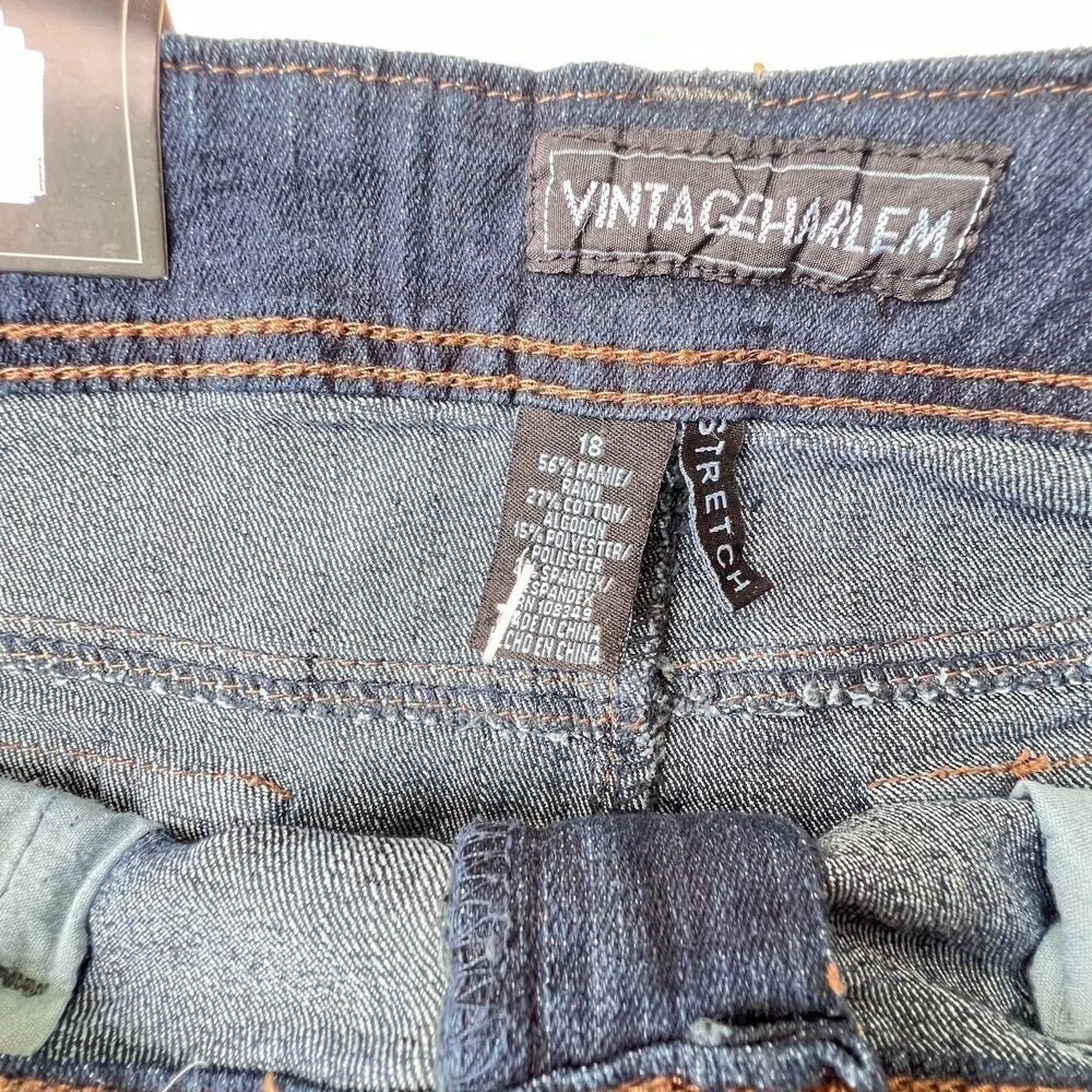 Vintage Harlem womens jean stretch embroidered wash dark blue pocket cowgirl 18 Black - Image 15