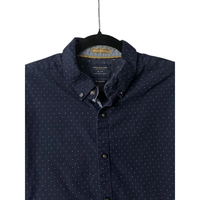 Denim &‎ Flower XL Blue Polka Dot Short Sleeve Button Up Shirt Classic Preppy - Image 10
