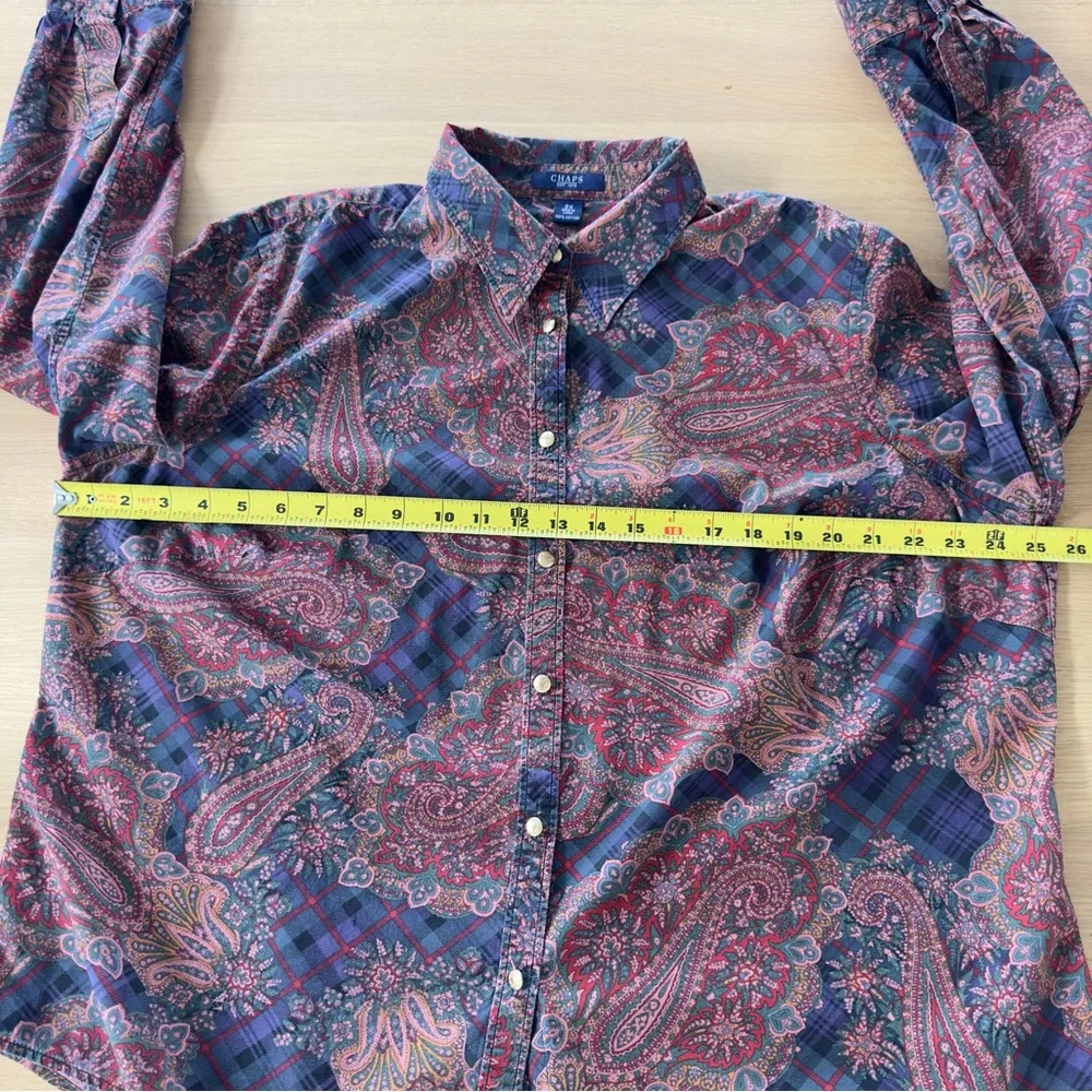 Chaps By Ralph Lauren 100% Cotton Button Up 2X Jewel Tone Paisley Artsy Eclectic - Image 7