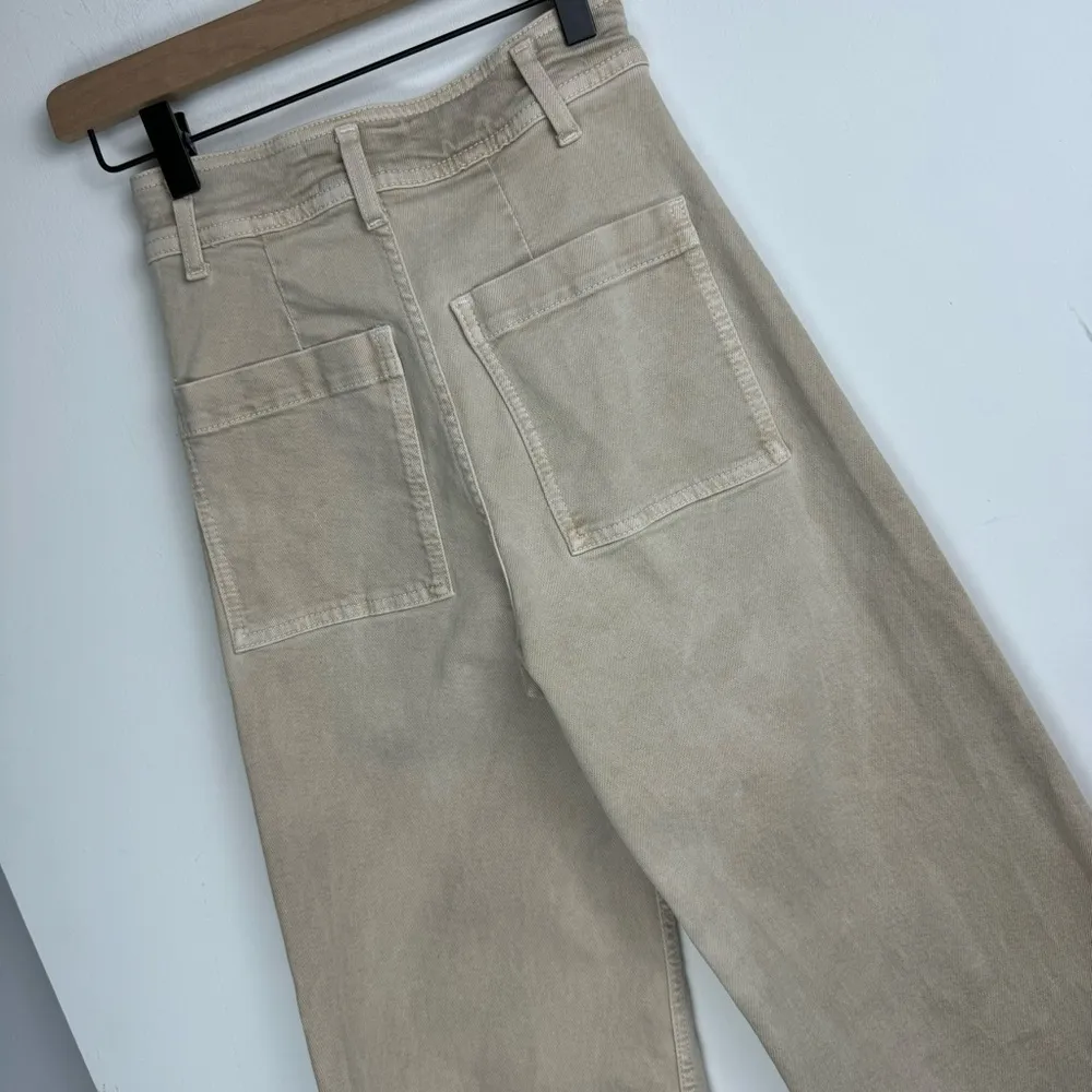 Zara Marine Straight Wide Leg Jeans Sz 0 Tan Beige High Rise Stretch - Image 12