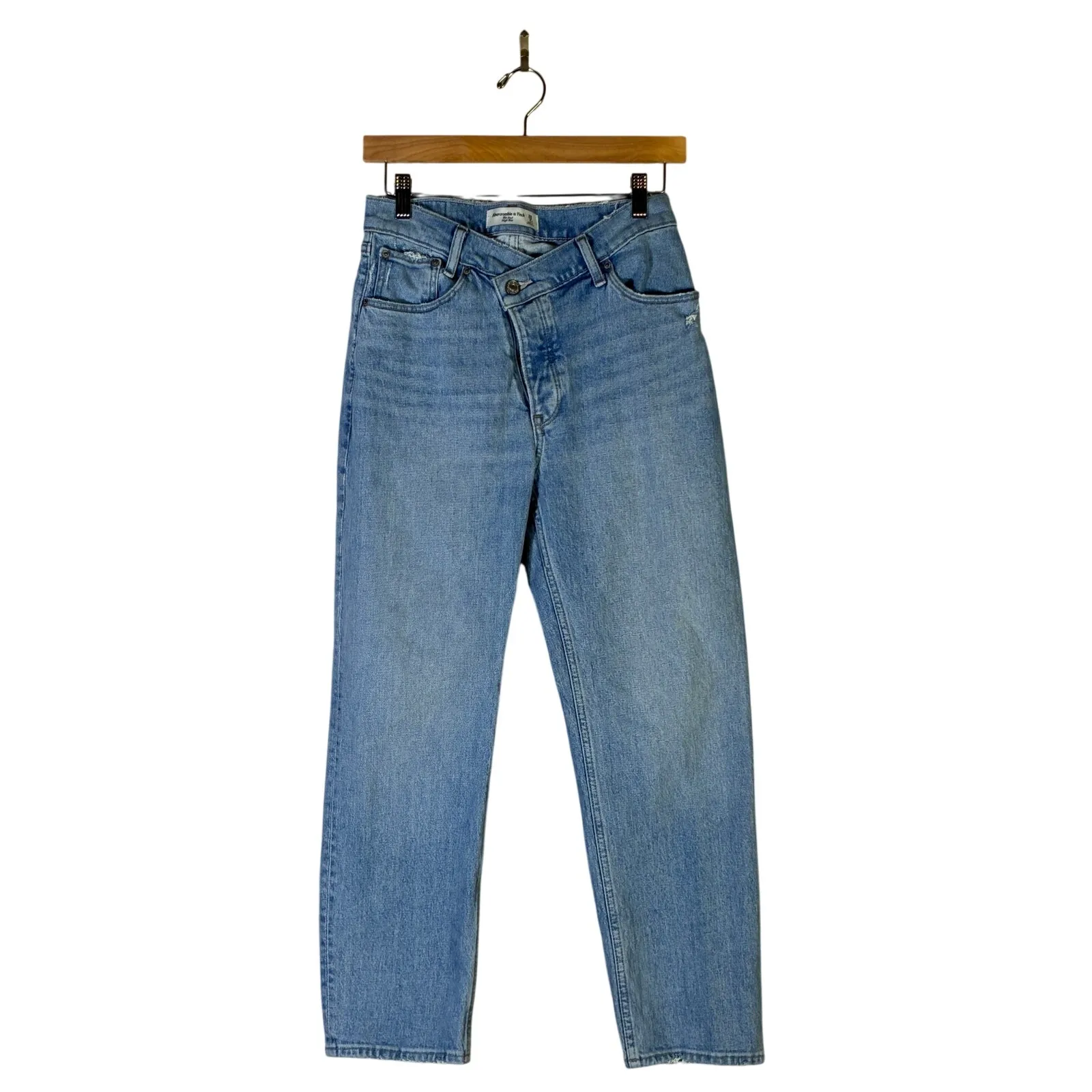 Abercrombie & Fitch Dad High Rise Jeans Womens 2 Light Wash Crossover Waist - Image 2