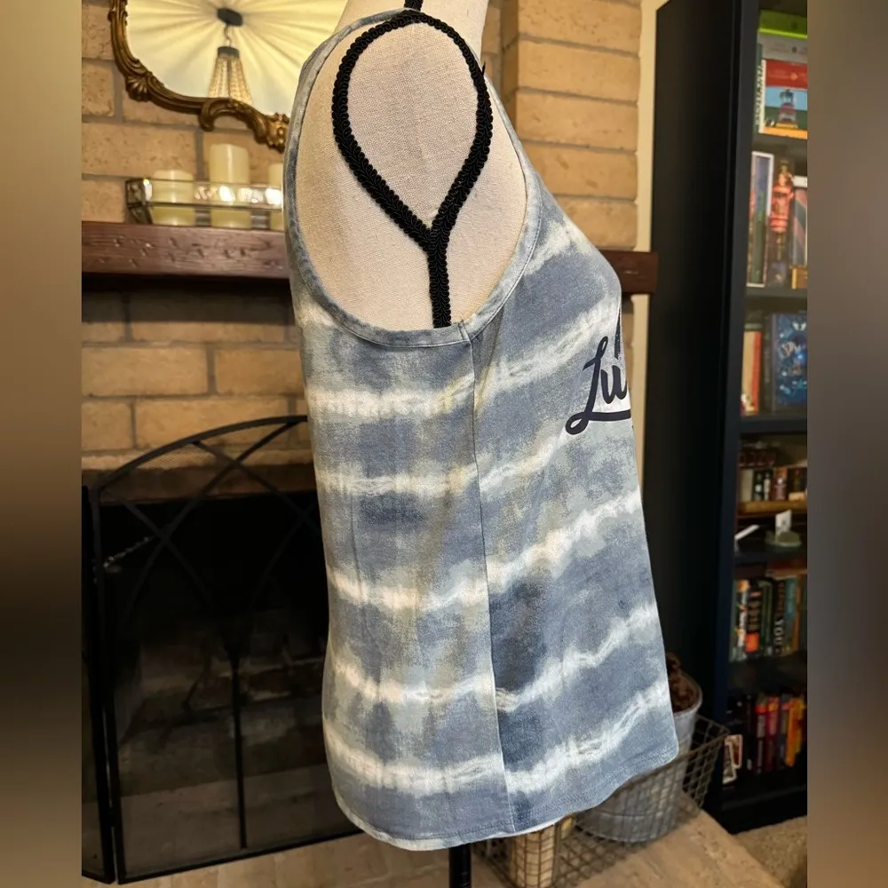 LUCKY BRAND Los Angeles Blue & White Bleached Striped Tank Top - Large - Image 3