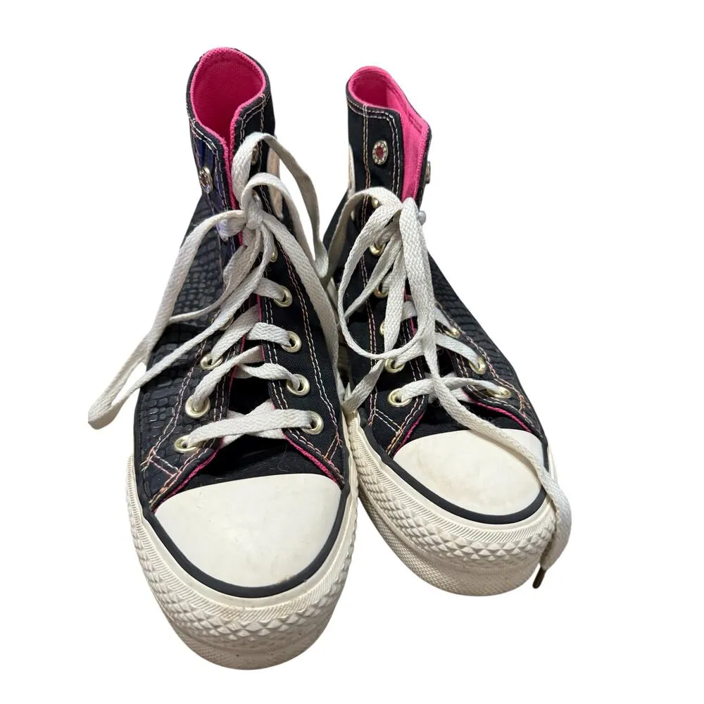 Converse All Star High Top Platform Sneakers Black Croc US 6 Women - Image 4