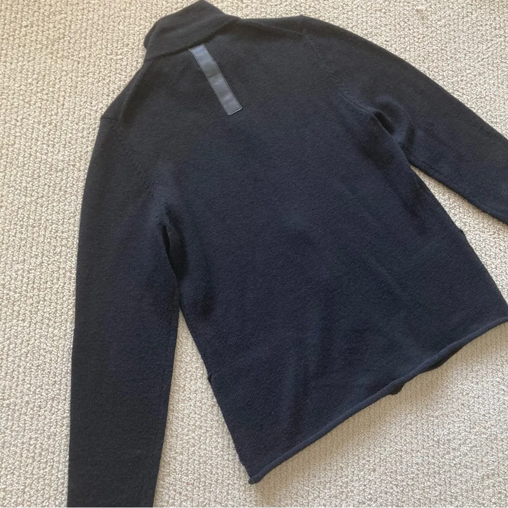 Chico's Chico’s Black Wool Blend Full Zip Coat Jacket Leather Trim Stretch Size 1 EUC - Image 10