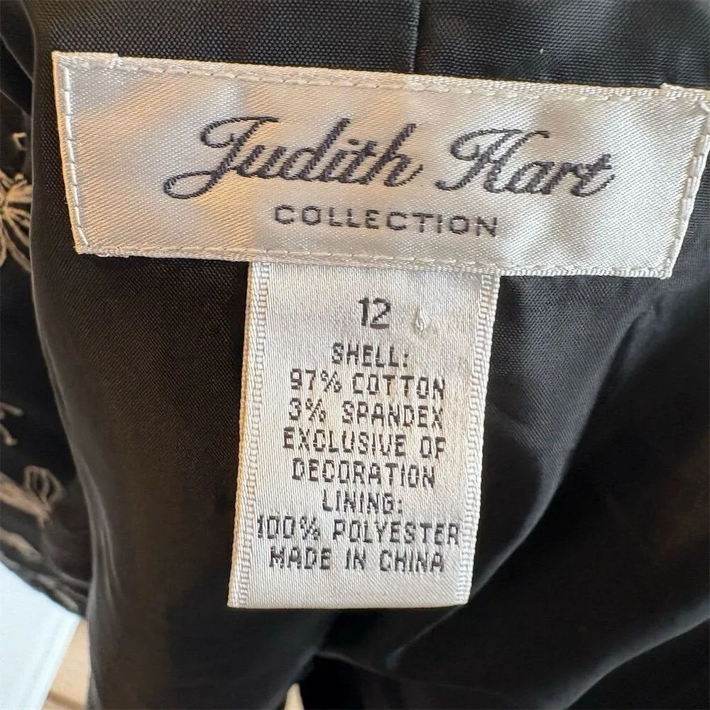 Judith Hart Women's Black Floral Cotton Embroidered Blazer Size 12 Short Sleeve Black - Image 3