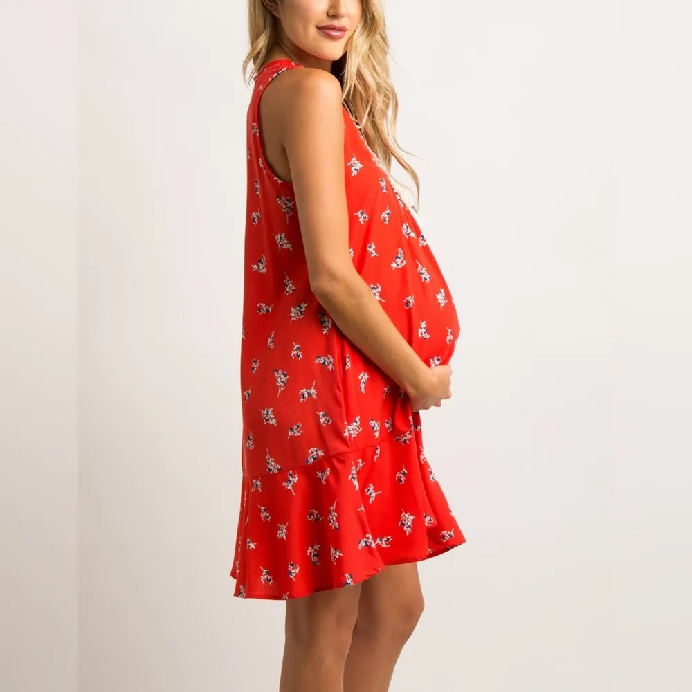 PinkBlush NWT Red Floral Print Sleeveless Maternity Shift Dress Size Small - Image 4