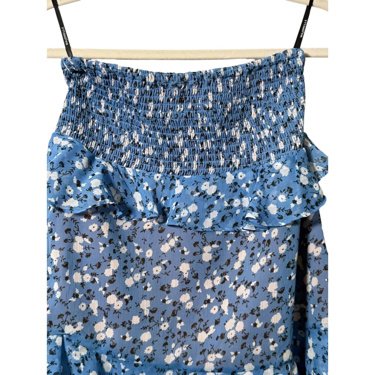 Majorelle Everly Floral Ruffle Midi Skirt Blue White Tiered Small - Image 5