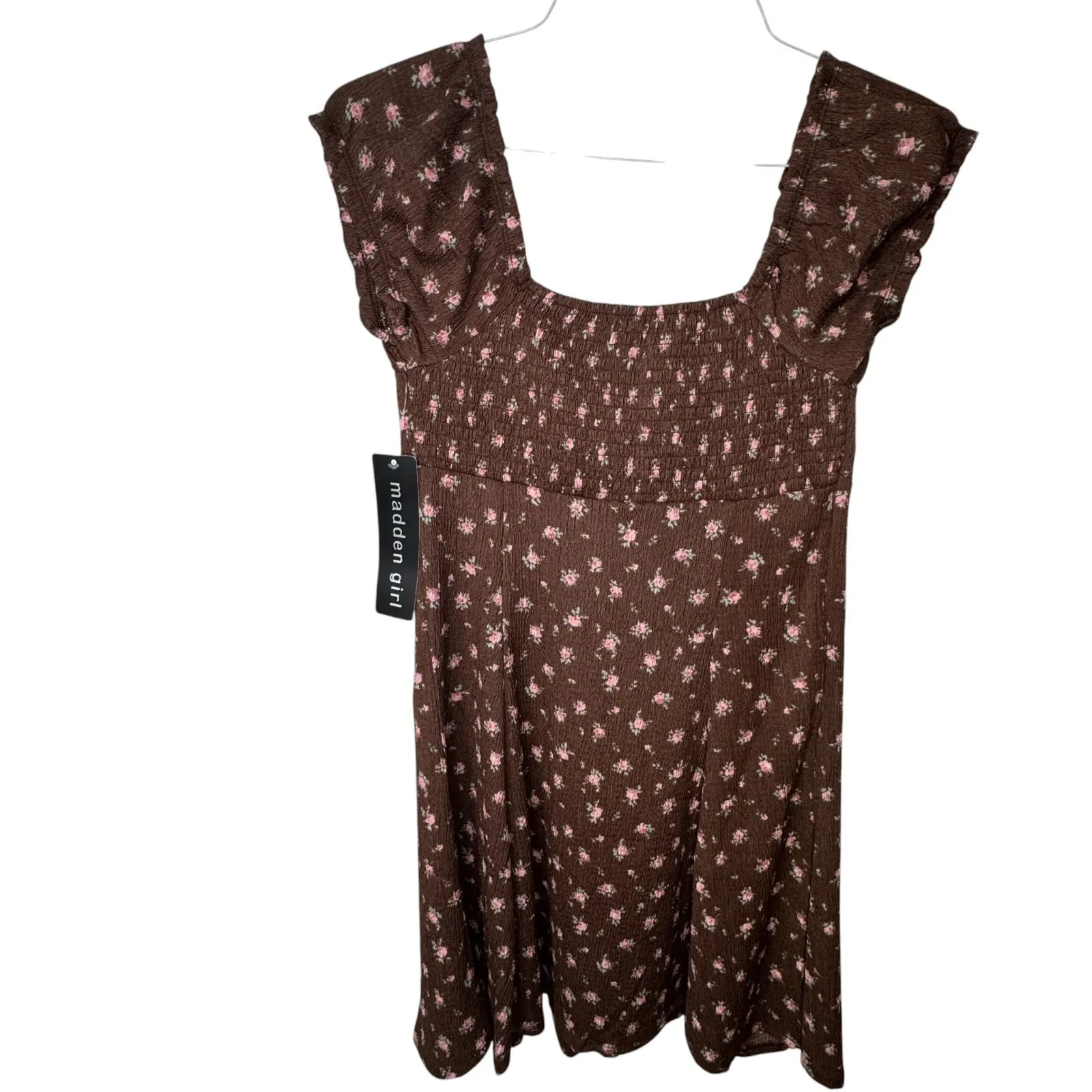 NEW Madden Girl Brown Pink Floral Fit and Flare Dress Juniors Medium Cottagecore - Image 10