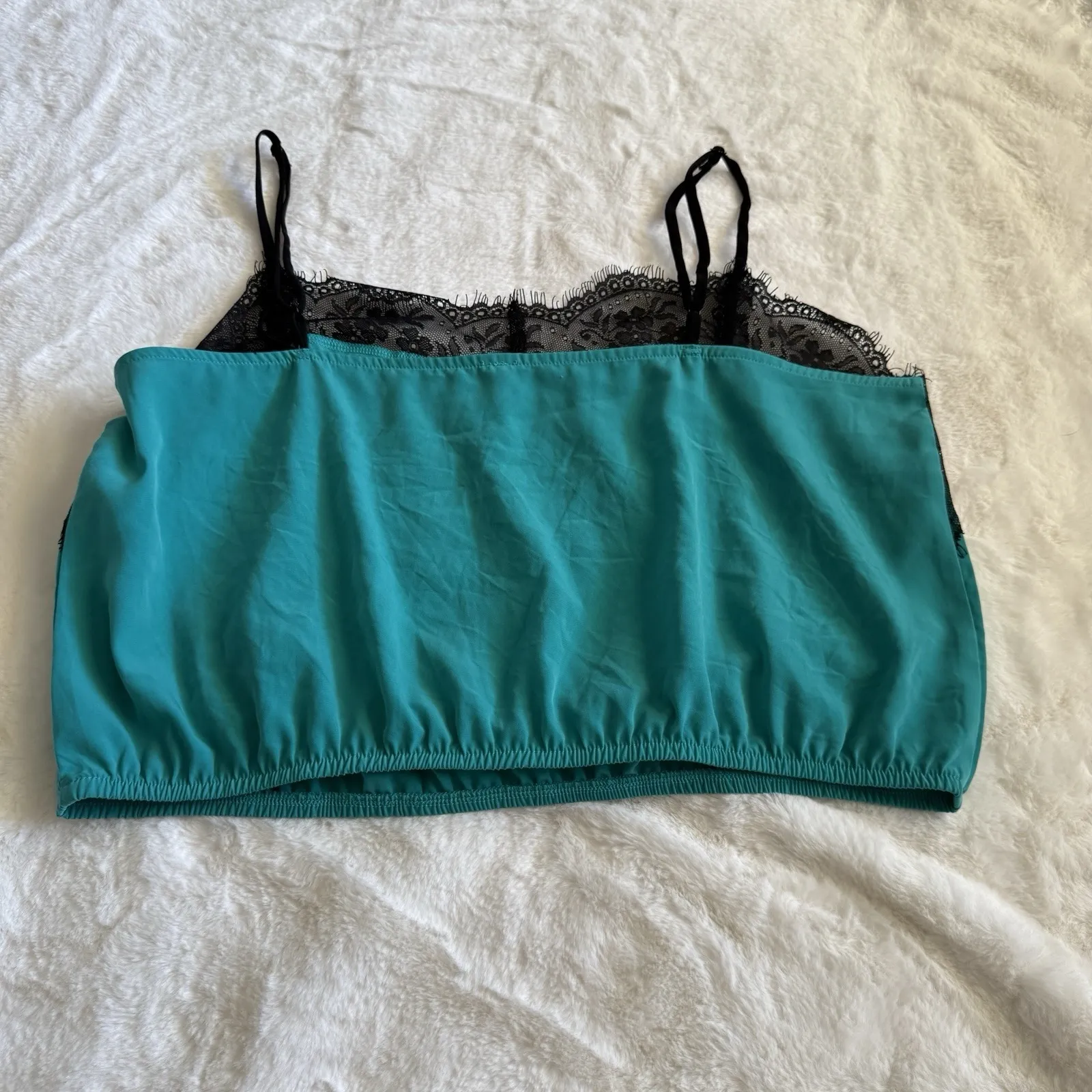 Free People Lace Trim Cropped Cami Tank Top Green Black Size M Boho‎ Festival - Image 3