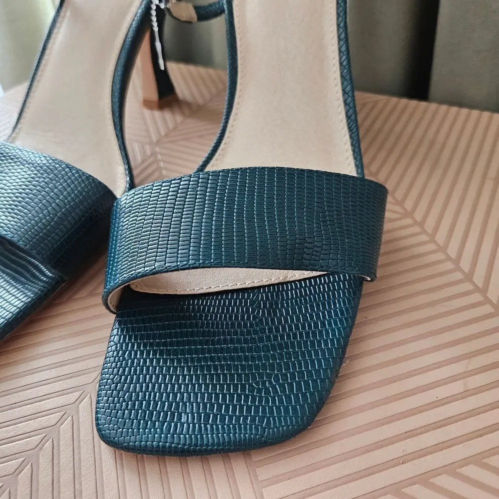Urban Outfitters Heels Teal Textured Open Toe Strappy Cocktail Casual Wedding - Image 6