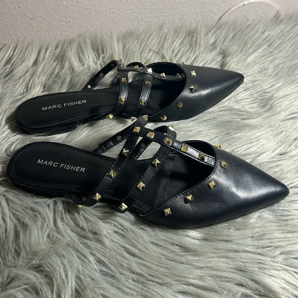 Marc Fisher Amazie Studded Flats Black Women's Mules Size 8.5 M - Image 4
