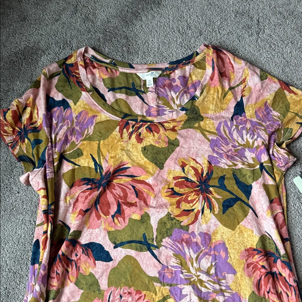 Terry & Sky T-Shirt Swing Knit Floral Dress SIZE 0X - Image 2