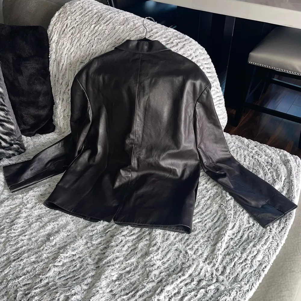 Alexander Wang Leather Boxy Oversized Blazer in Black - Image 8