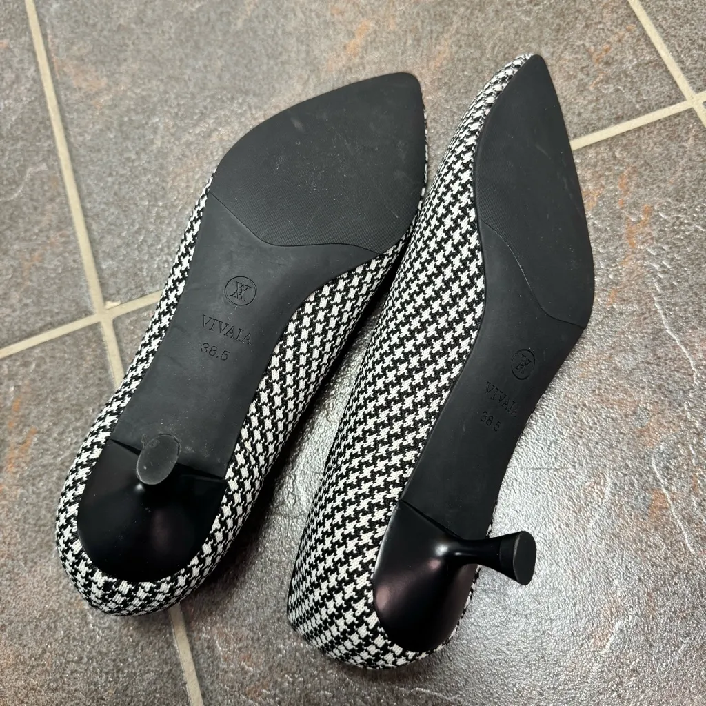Vivaia Pointed Toe Kitten Heels Womens Shoes Houndstooth Black White EU 38.5 Size 7.5 - Image 9