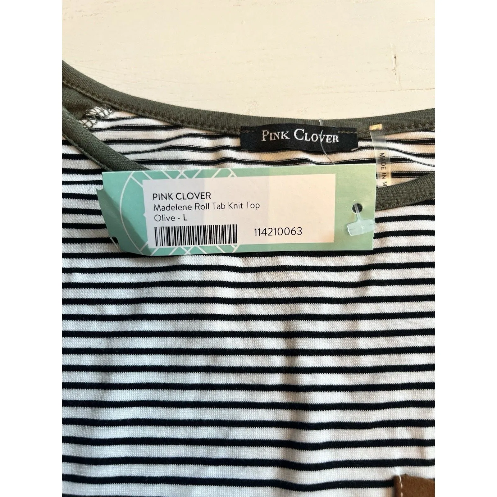 Pink Clover Madelene Roll Tab Knit Top Olive‎ Green Large Nwt - Image 2
