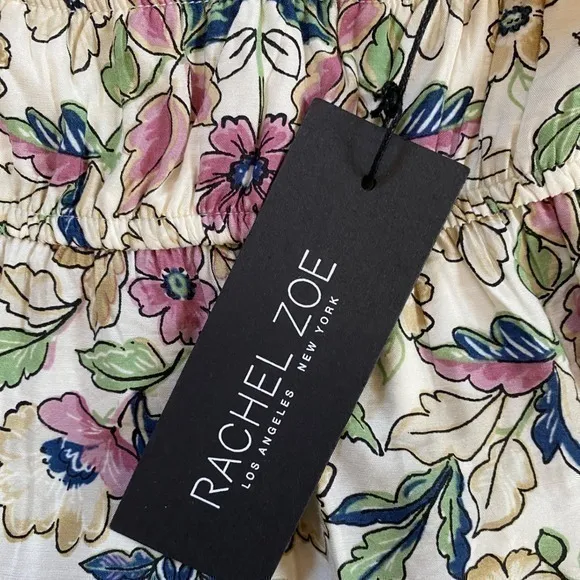 Rachel Zoe New York Cream Purple Floral‎ Elastic Tie-Neck Midi Dress - M NWT - Image 3