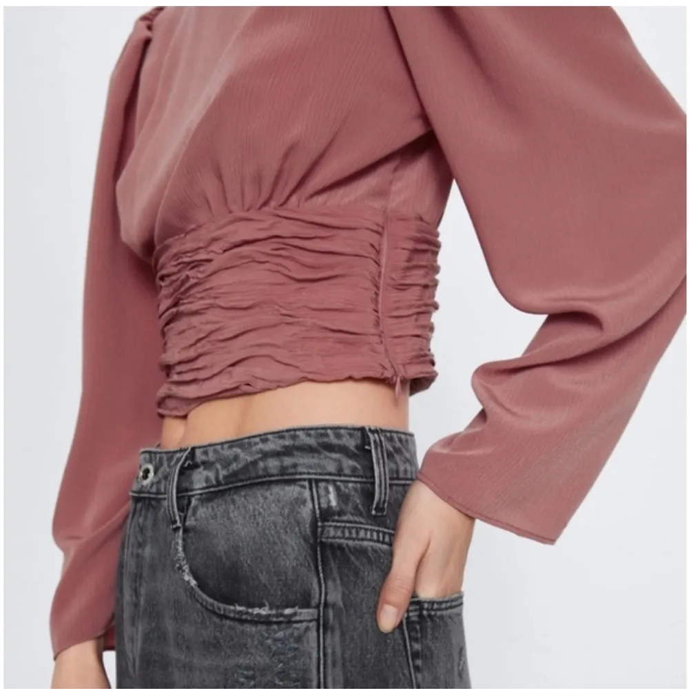 Zara BACK NECKLINE CROP TOP Blouse Long Sleeves Size L NEW - Image 5