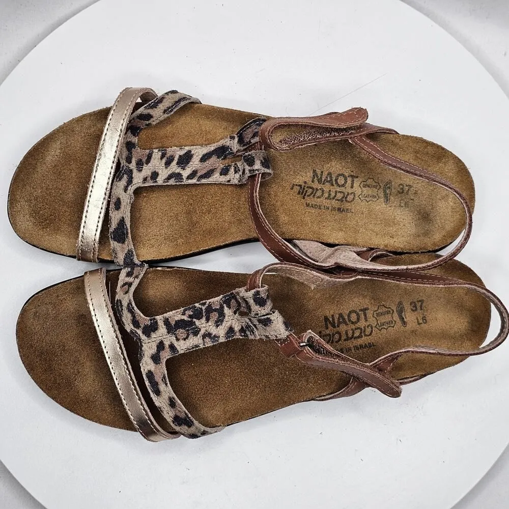 NAOT Judith Sandals Women's Size 6/37 Cheetah Print Suede Strappy Casual Leather Brown - Image 6