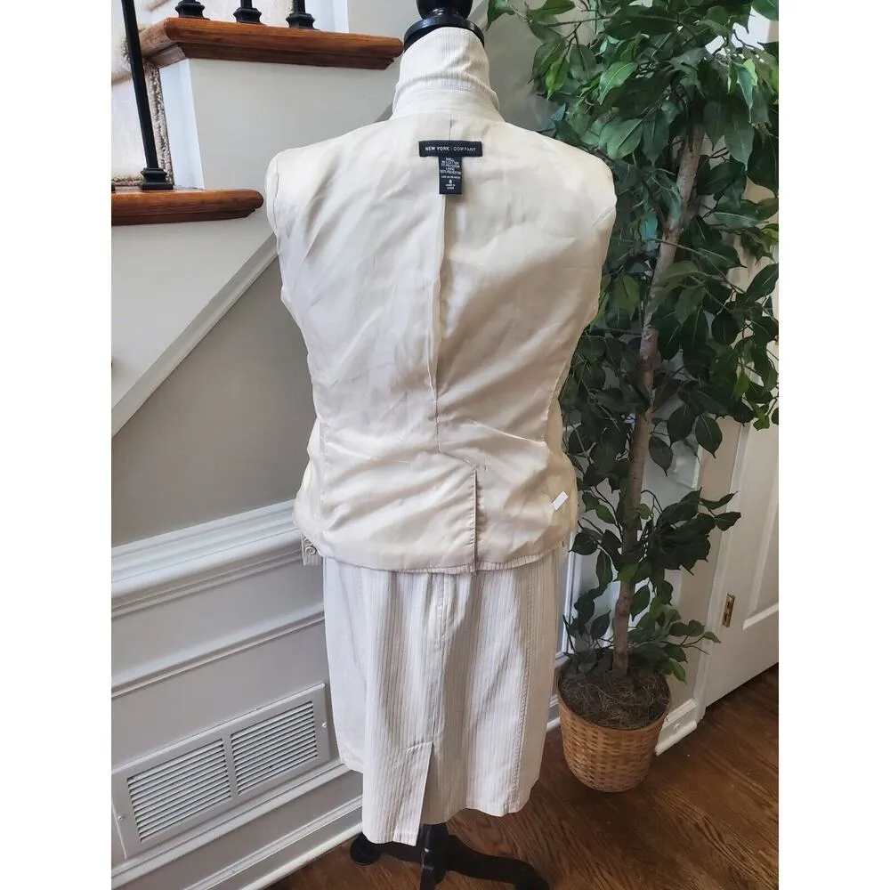 NewYork & Co. Women's Ivory Cotton Single Breasted Blazer & Skirt 2 Piece Suit 8 - Image 10