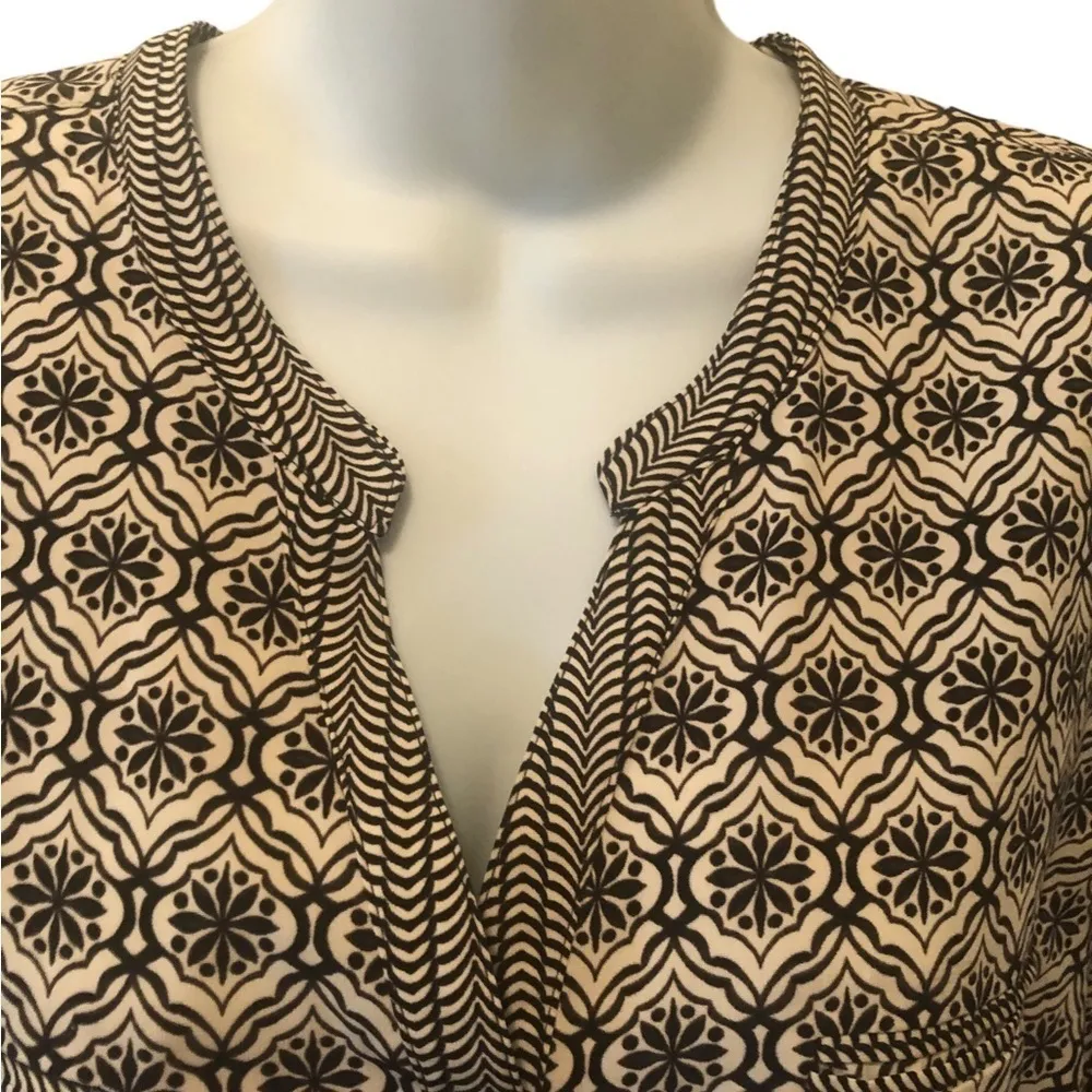 Catherines Plus Size 2X Hippy Tunic Top Black Tan Printed Full Button  Blouse - Image 5