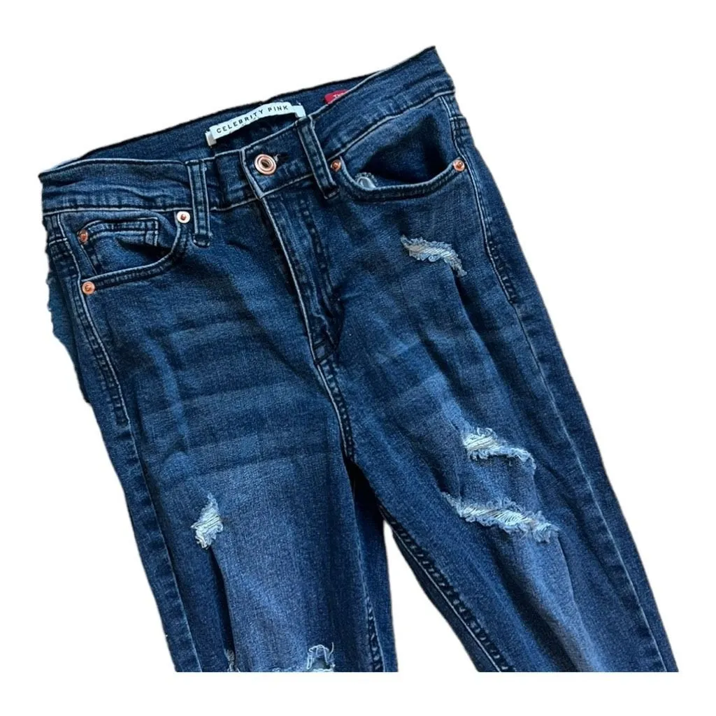 Womens Celebrity Pink The Spice Medium Wash Jeans Distressed Skinny Jeans  Sz 3 - Image 2