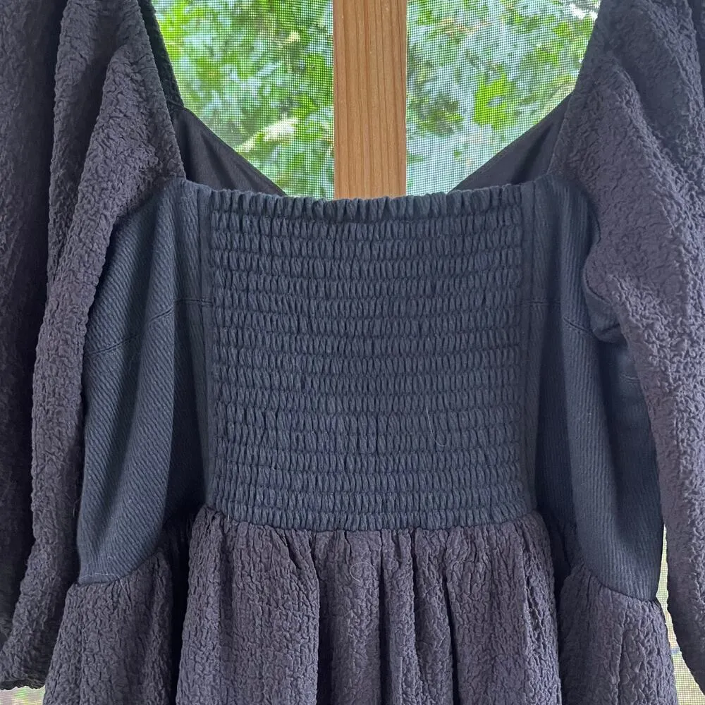 Cosette Black Puff Sleeve Smocked Back Mini Dress Size S. NEW - Image 5