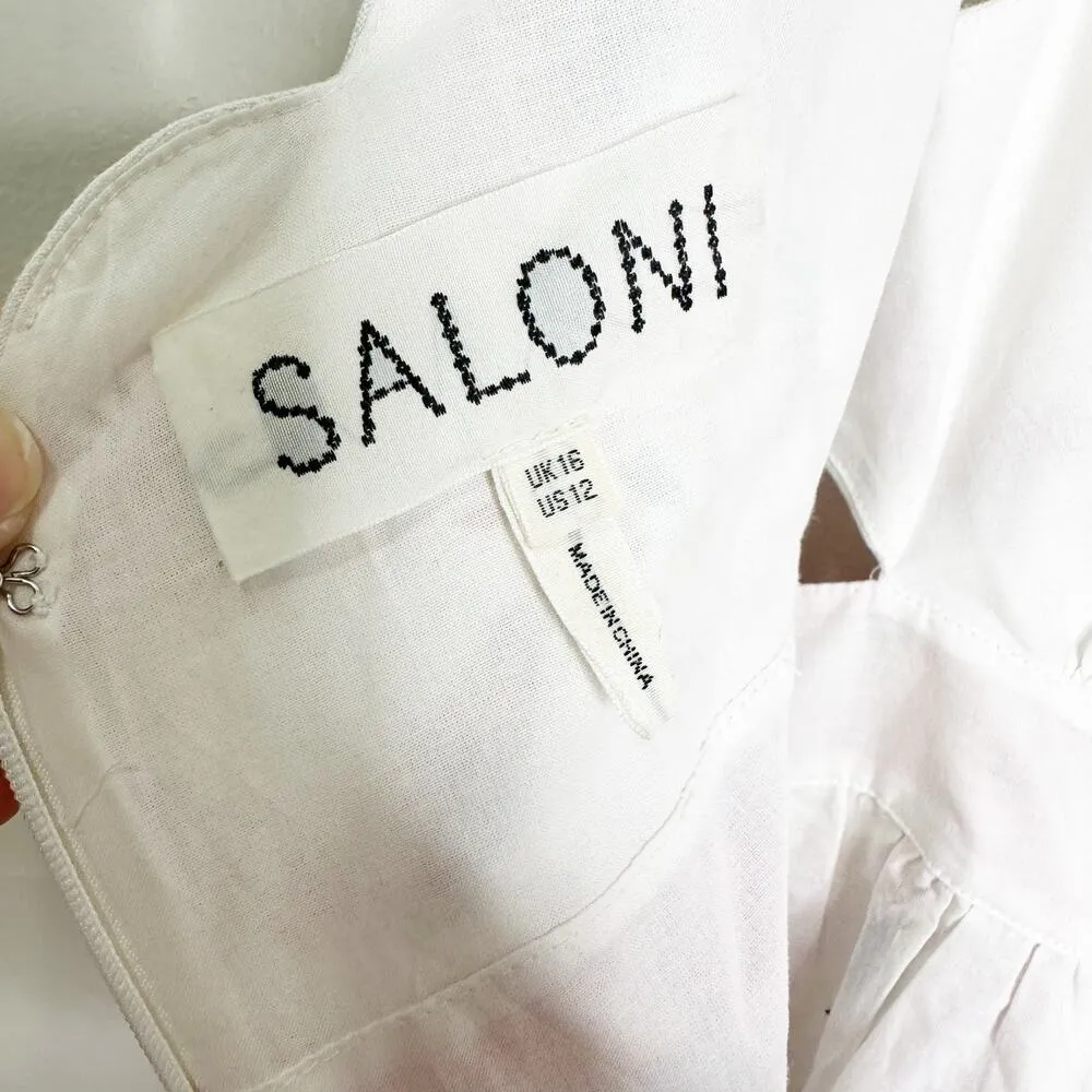 Saloni Naki Linen Pink White Cut Out Maxi Resort Wear Scalloped Dress Size 12 - Image 9