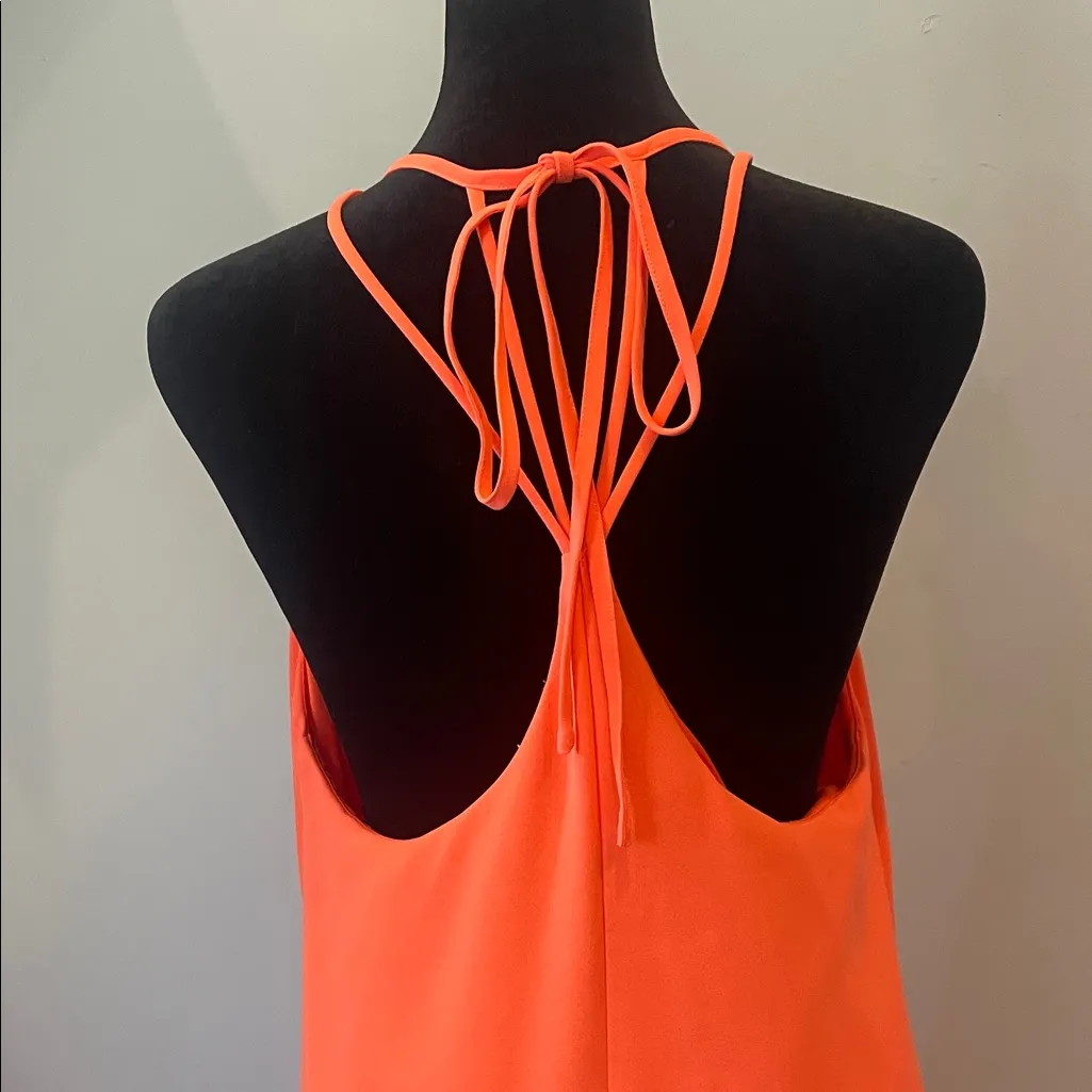 Vibrant Orange -peachy Sleeveless halter Dress - Image 3