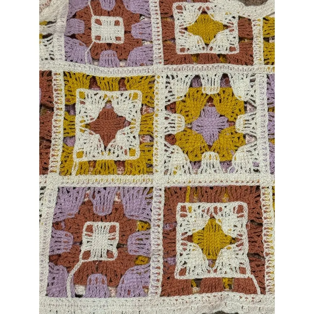 Crochet Knit Cropped Tank Boho Hippie Granny Squares Rebellion Again size XS Purple - Image 3