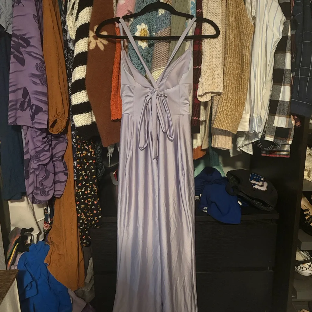 Jump Apparel Light Lilac Floor Length Prom Dress with a Thigh High Slit - Image 3