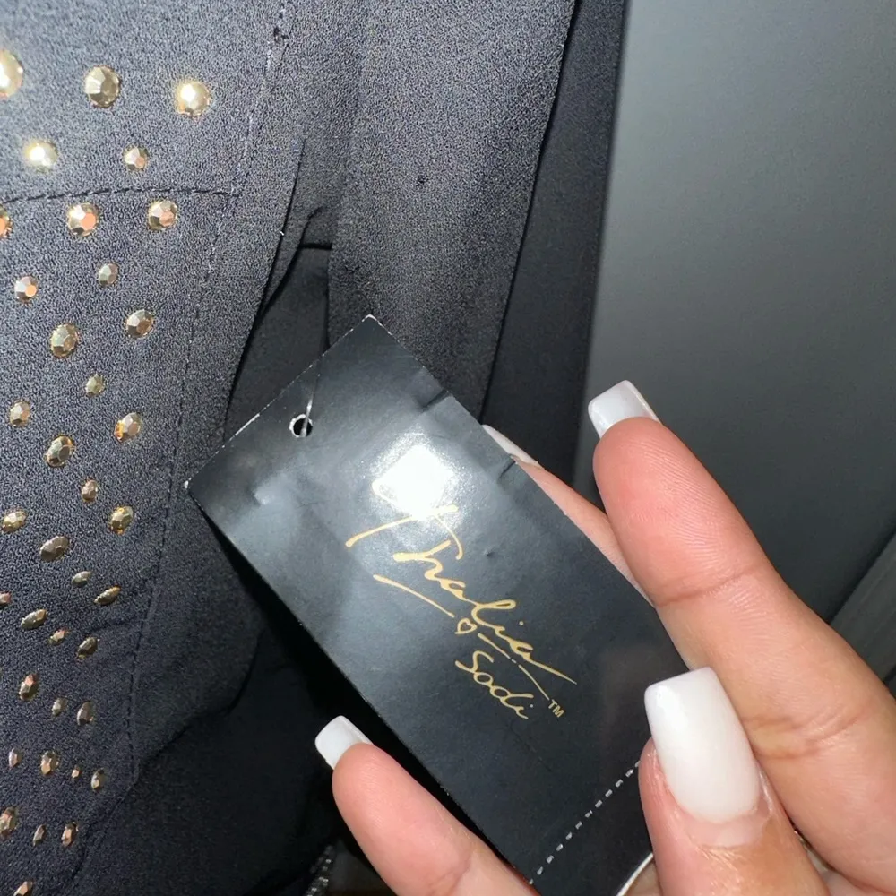 Brand new Thalia black button-down top with gold bling - Image 4