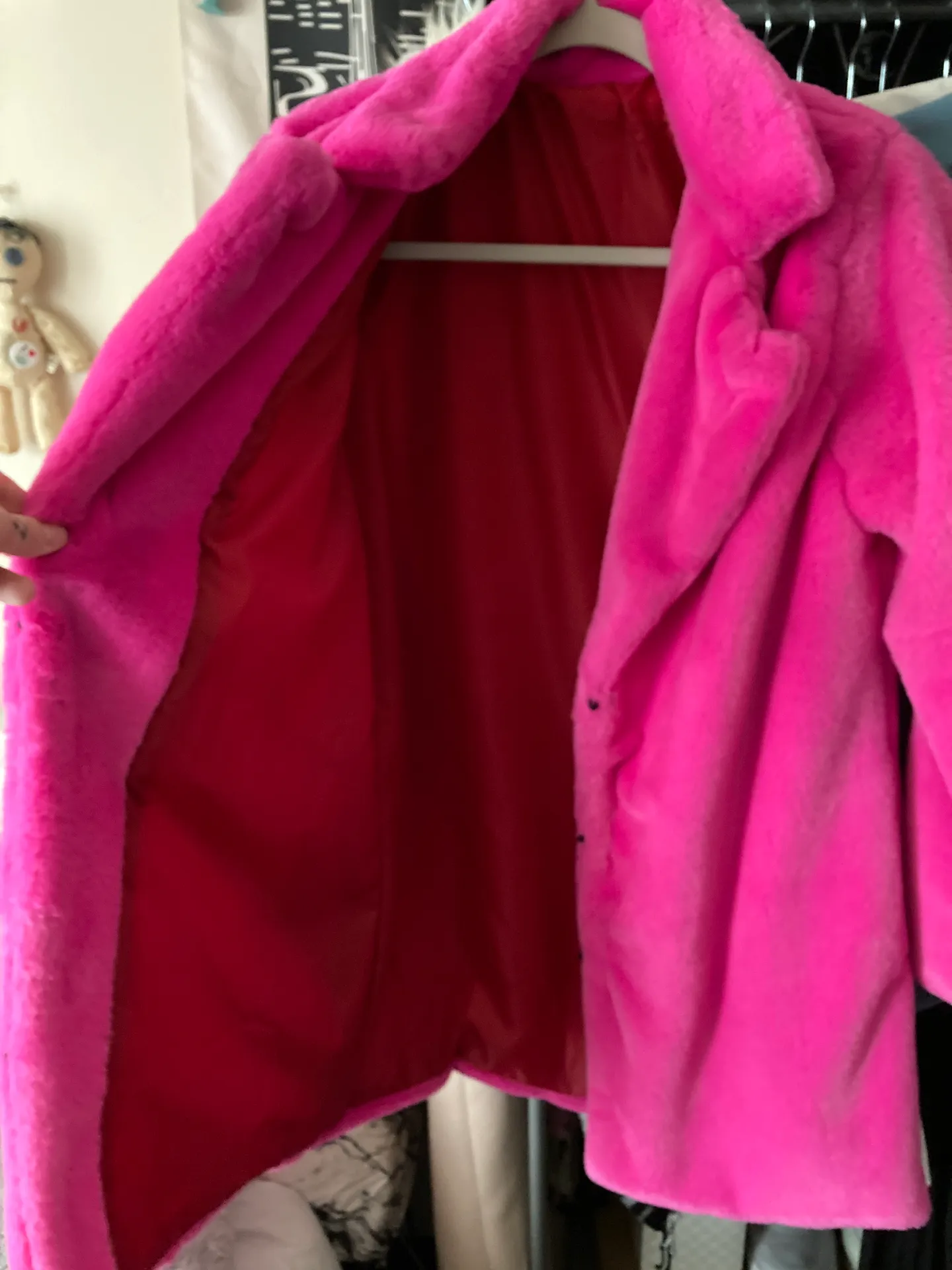 Faux Fur Pink Coat Size M - Image 3