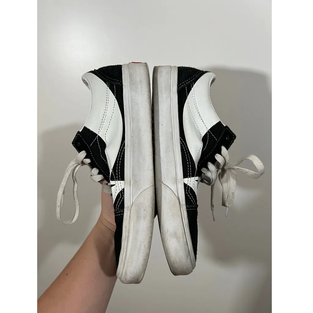 Vans Shoe Old Skool Warp Women 8.5 Men 7 Black White Canvas Sneakers - Image 4