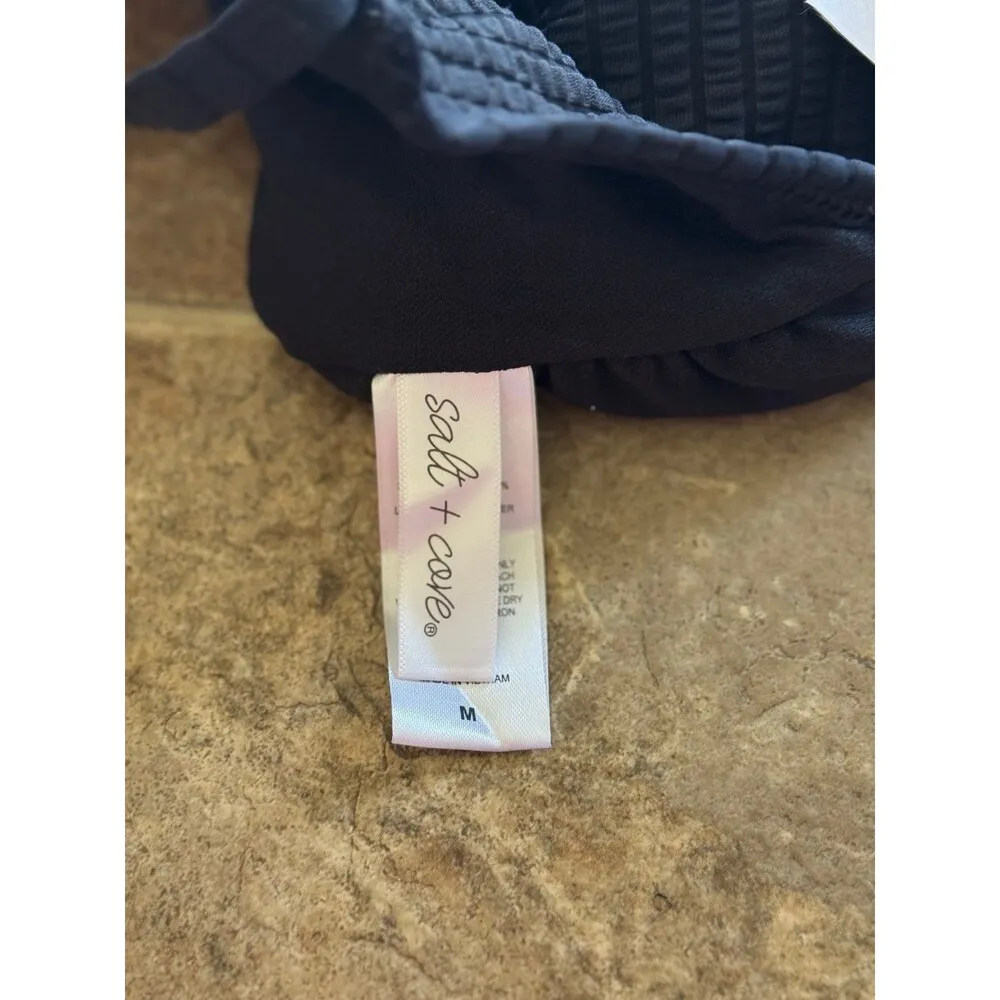 Salt + Cove Seersucker Lace-Up Tankini Top Black Size Medium - Image 10