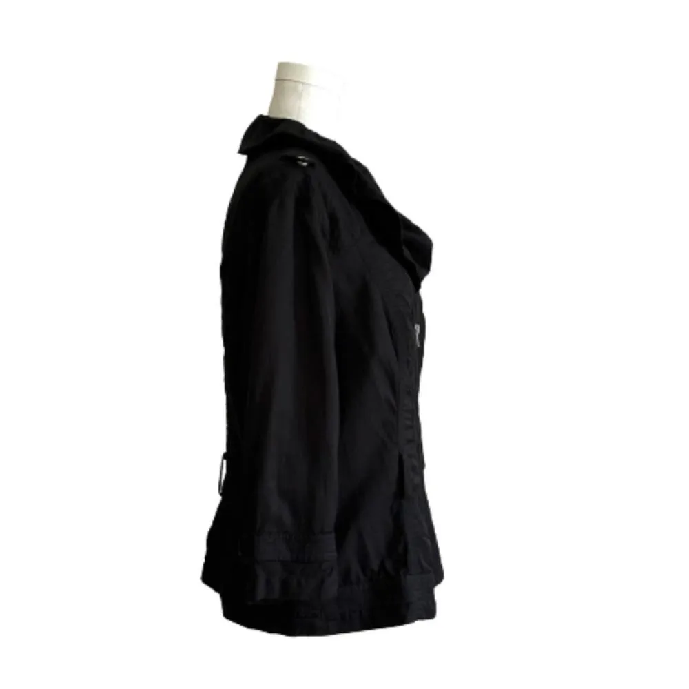 WHBM Jacket Black Zipper Front Ruffled Neck 3/4 Sleeve Utility Jacket Size 14 - Image 4