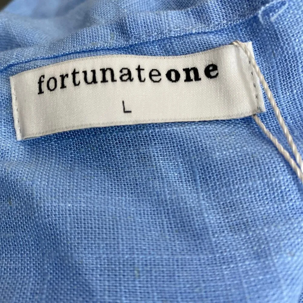 Fortunate One Blue One Shoulder Linen-blend Maxi Dress women sz L - Image 8