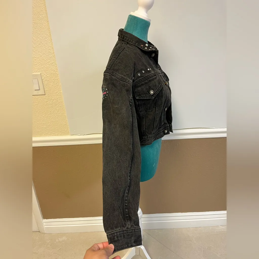 Vintage 80s LA Gear Studded Black Denim Jacket - Image 8