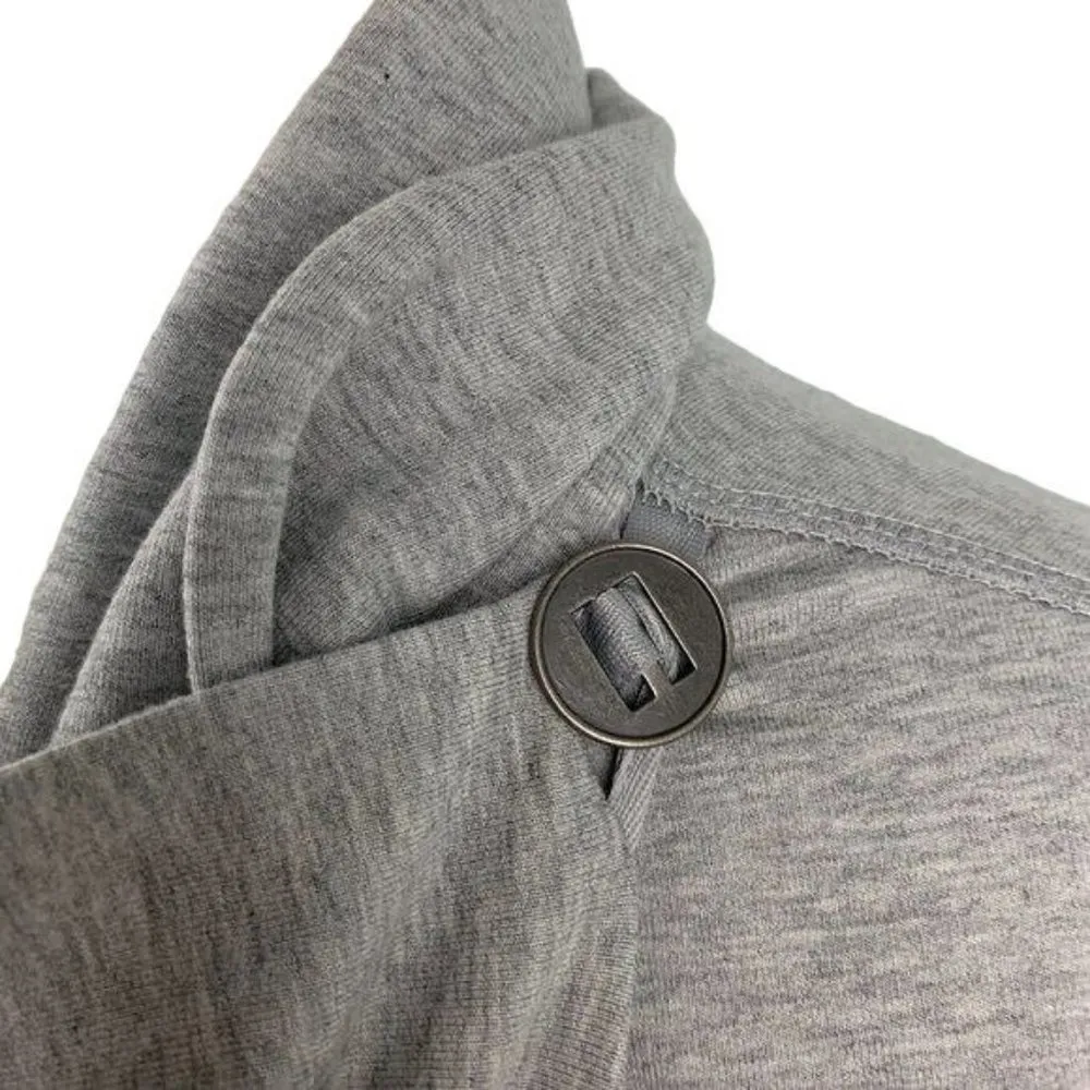 Athleta Wrap Cardigan Sweatshirt S M Grey Cowl Neck Buttons Zippered Pockets - Image 5