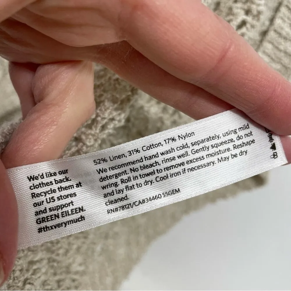 Eileen Fisher Malibu Tan Linen Open Knit Slouchy Cardigan Sweater Womens M Boho - Image 5