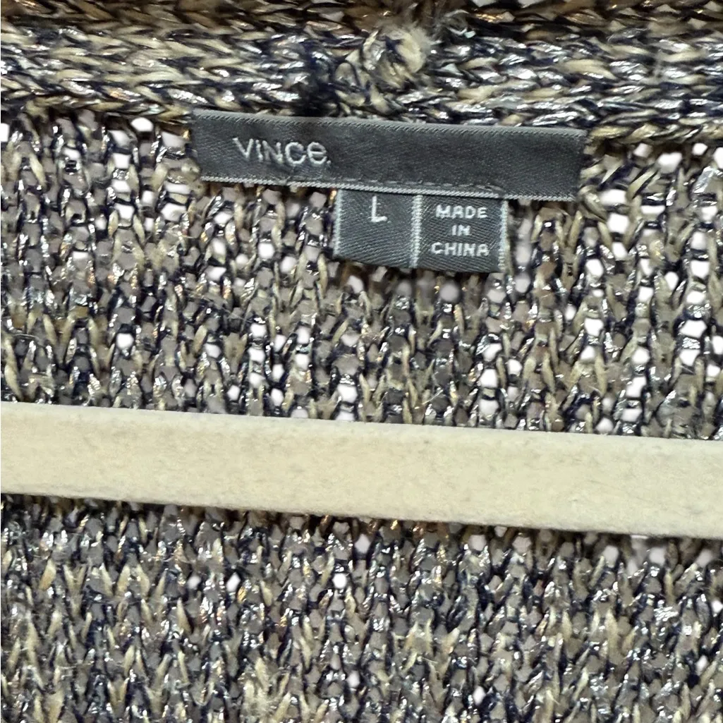 Vince. Metallic Threaded Linen Blend Open Front Cardigan Sz Large - Image 3