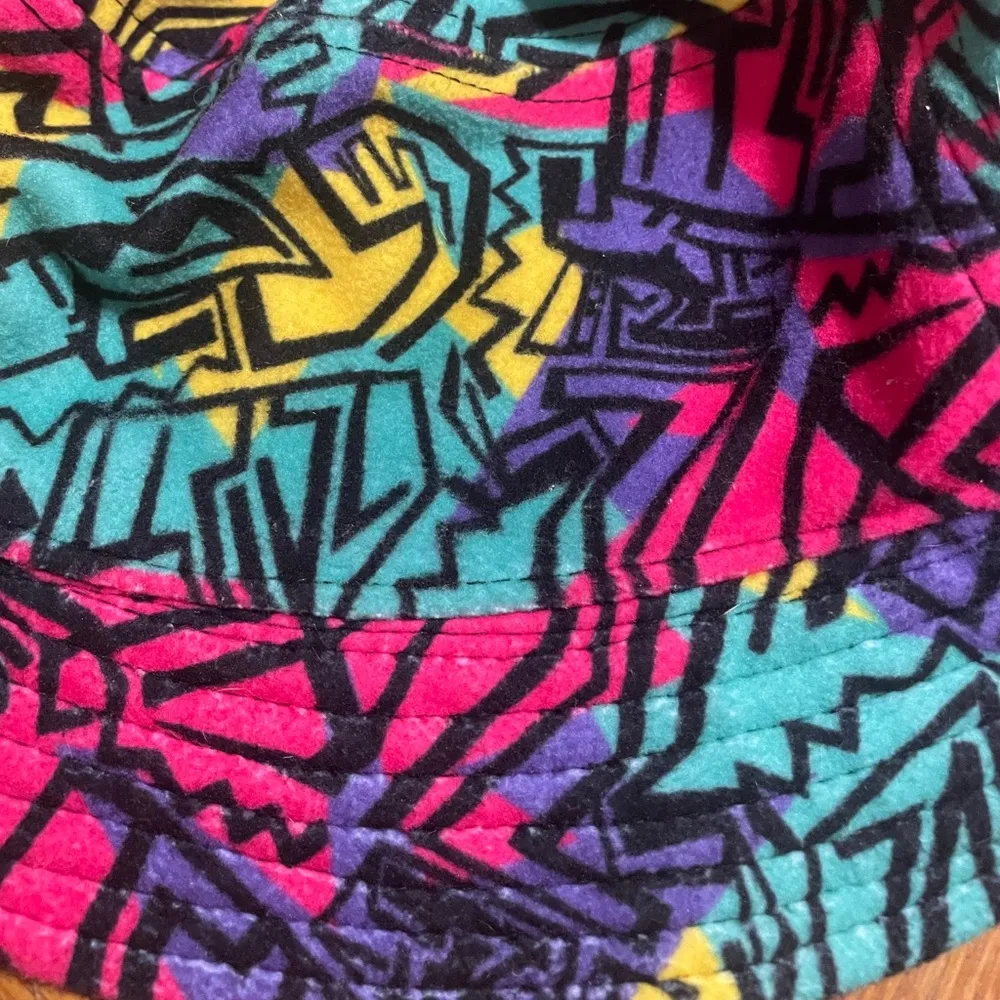 Empyre Fun 70s Inspired Colorful Bucket Hat Reversible Abstract Art Geometric Blue - Image 5