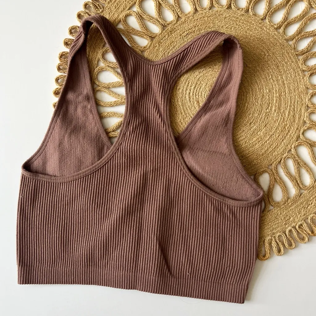 Suzette Collection Brown Ribbed Sports Bra & Shorts Set - Image 6