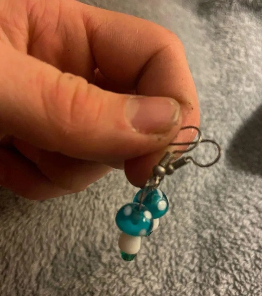 Teal Mushroom Earrings Blue - Image 3