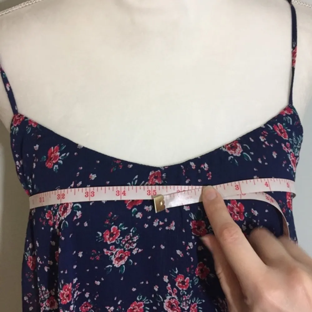 NWOT  Navy Blue Floral Chiffon Cami Dress Mini Tunic Tank New Strappy - Image 4