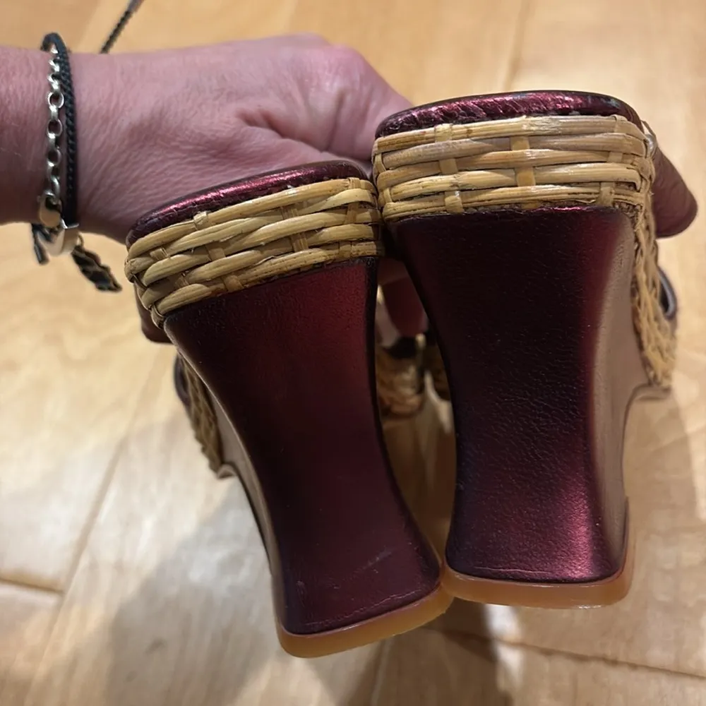Charles Jordan wedge slip on sandals shoes maroon 7 vintage Red - Image 6