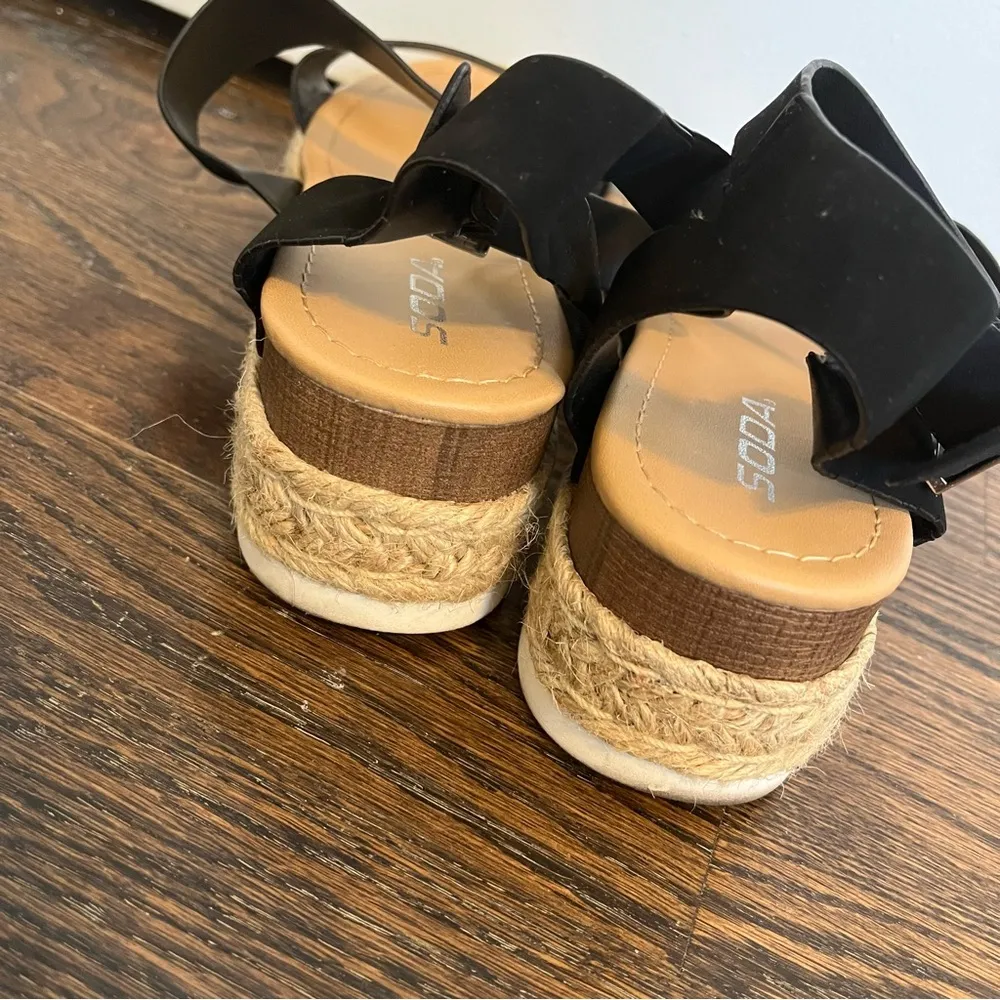 Soda black tan espadrille platform sandal women’s size 9 strappy ankle buckle - Image 4